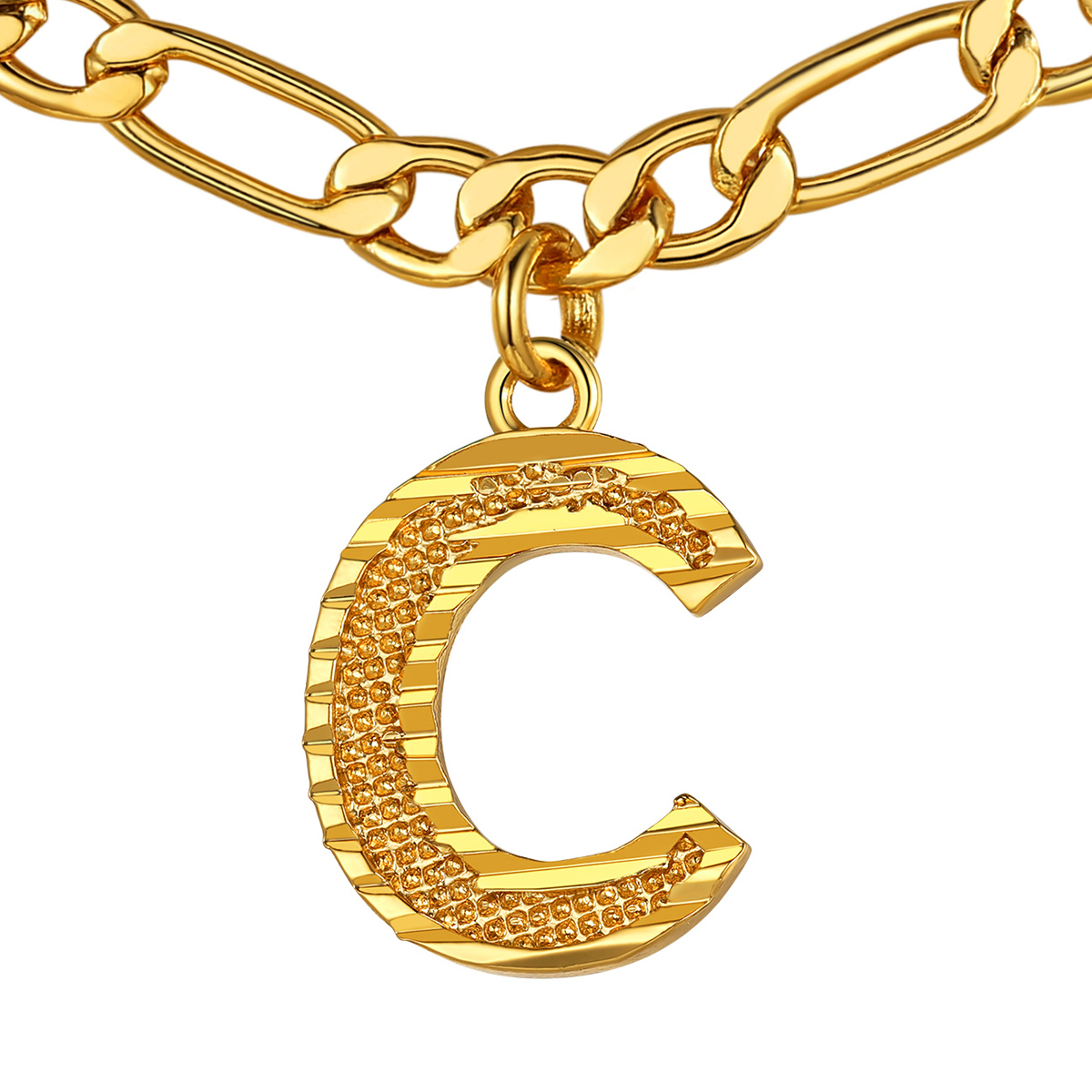 Collier Initiale Plaqué Or 14K avec Chaîne Figaro C