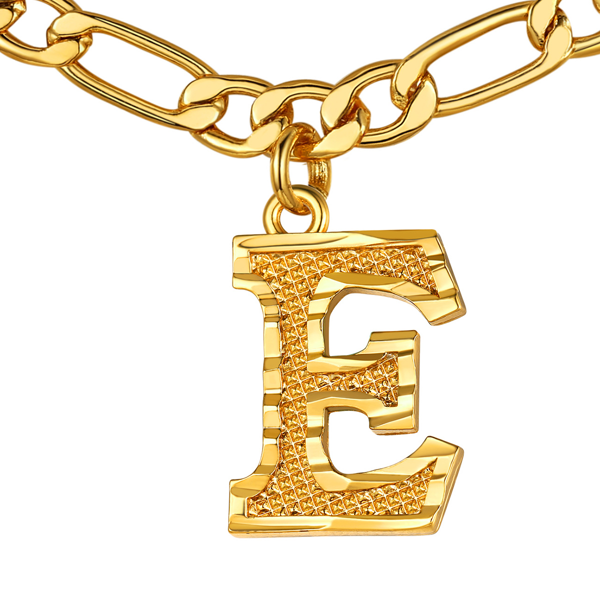 Collier Initiale Plaqué Or 14K avec Chaîne Figaro E
