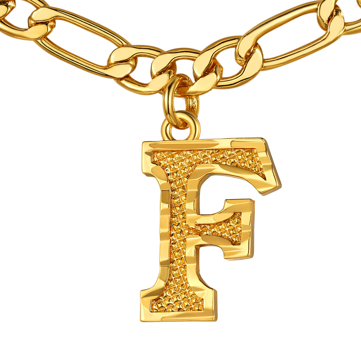 Collier Initiale Plaqué Or 14K avec Chaîne Figaro F
