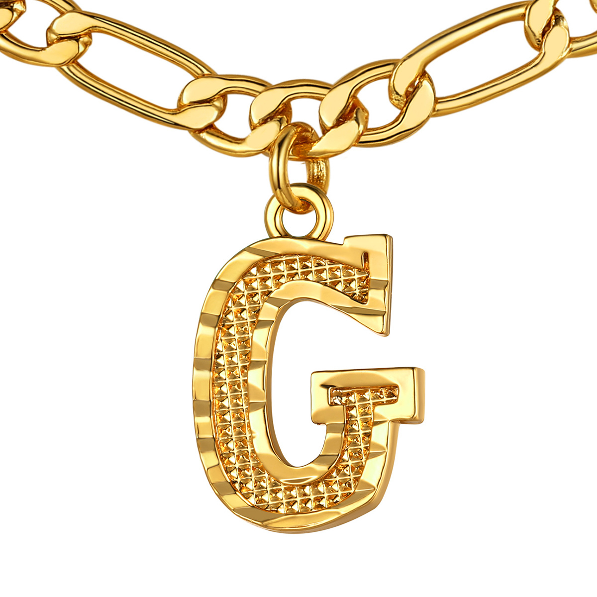 Collier Initiale Plaqué Or 14K avec Chaîne Figaro G