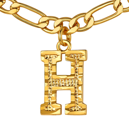 Collier Initiale Plaqué Or 14K avec Chaîne Figaro H