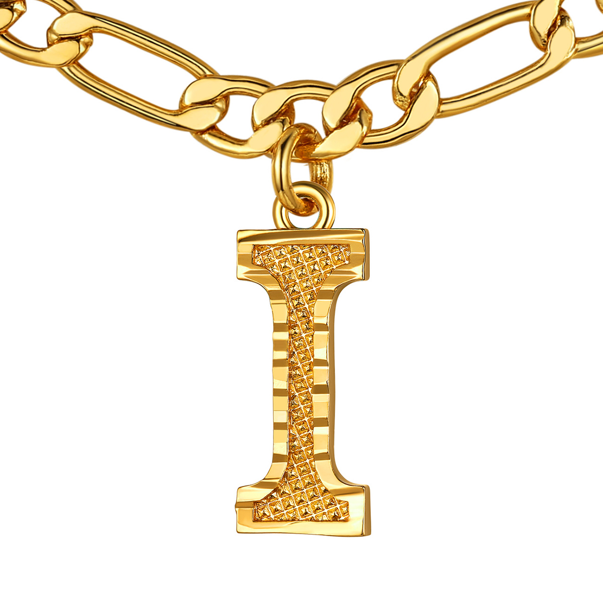 Collier Initiale Plaqué Or 14K avec Chaîne Figaro I