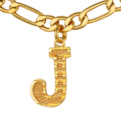 Collier Initiale Plaqué Or 14K avec Chaîne Figaro J