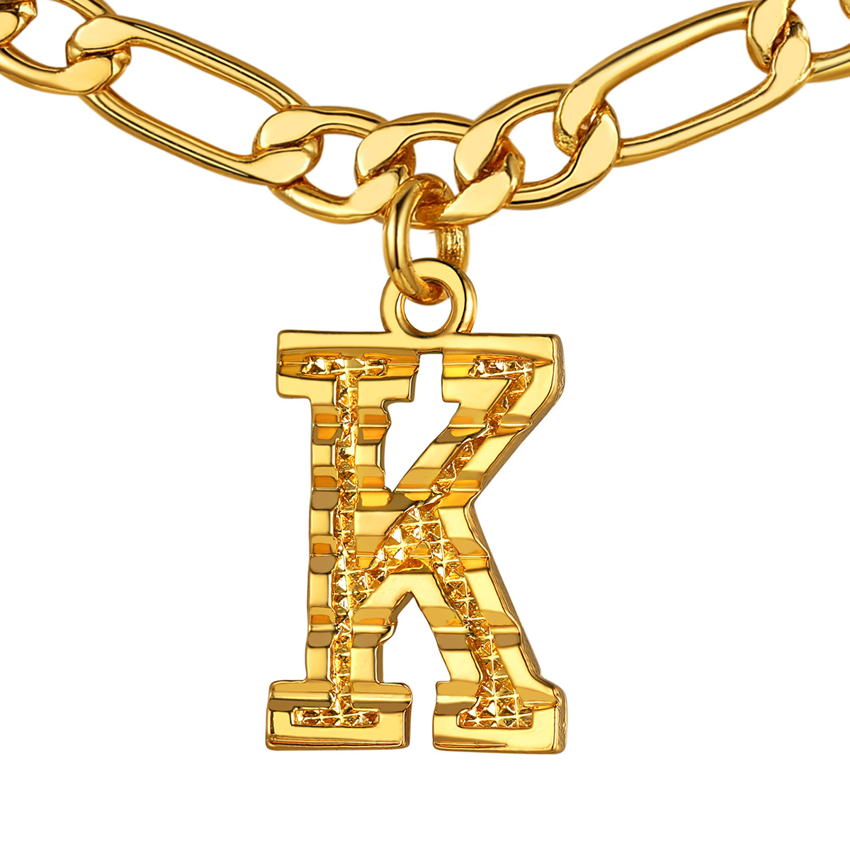 Collier Initiale Plaqué Or 14K avec Chaîne Figaro K