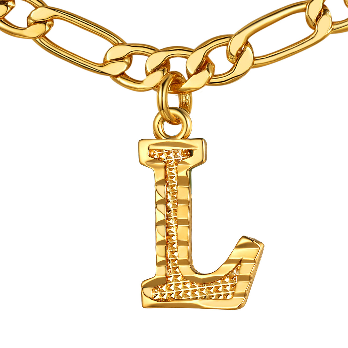 Collier Initiale Plaqué Or 14K avec Chaîne Figaro L