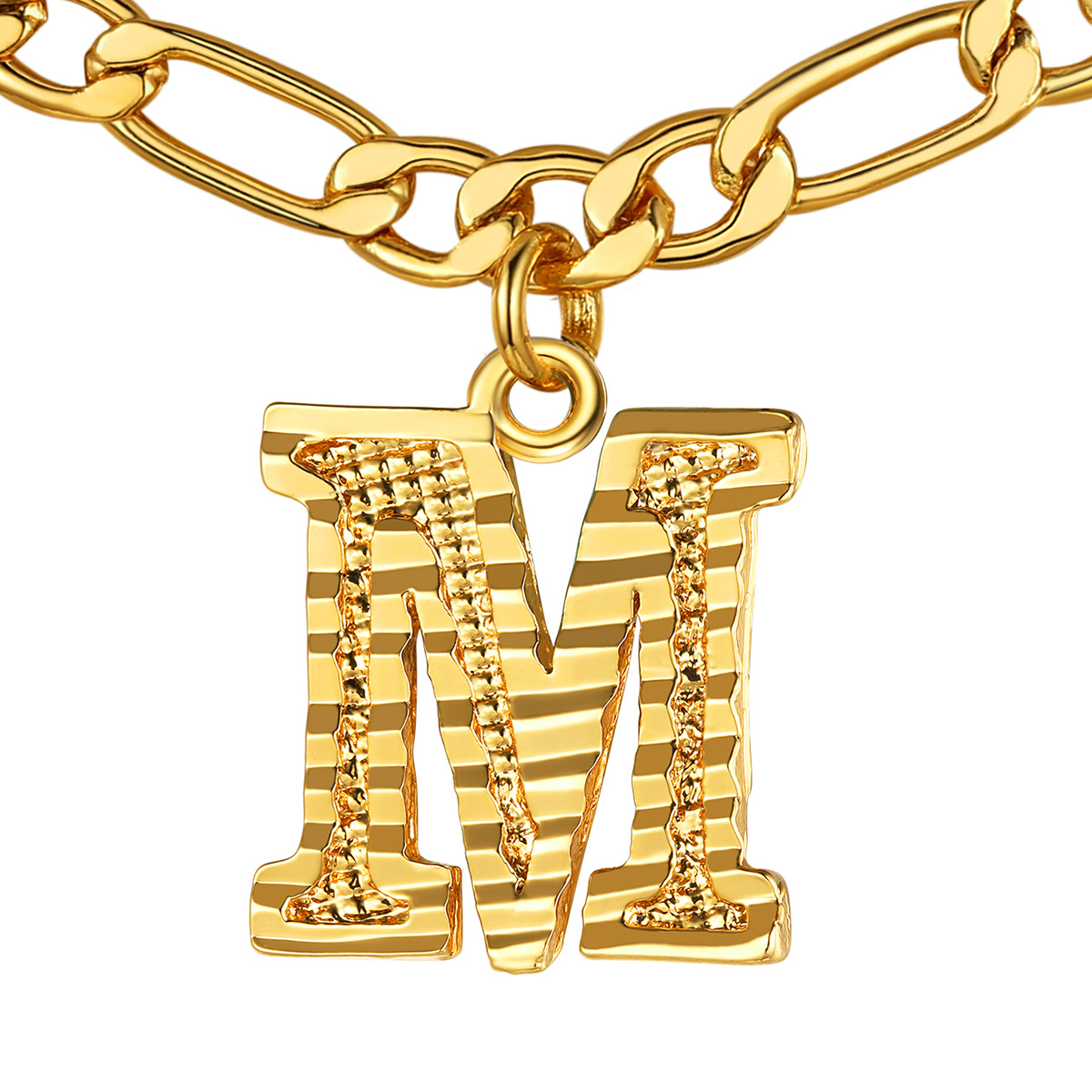 Collier Initiale Plaqué Or 14K avec Chaîne Figaro M