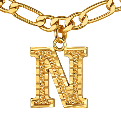 Collier Initiale Plaqué Or 14K avec Chaîne Figaro N