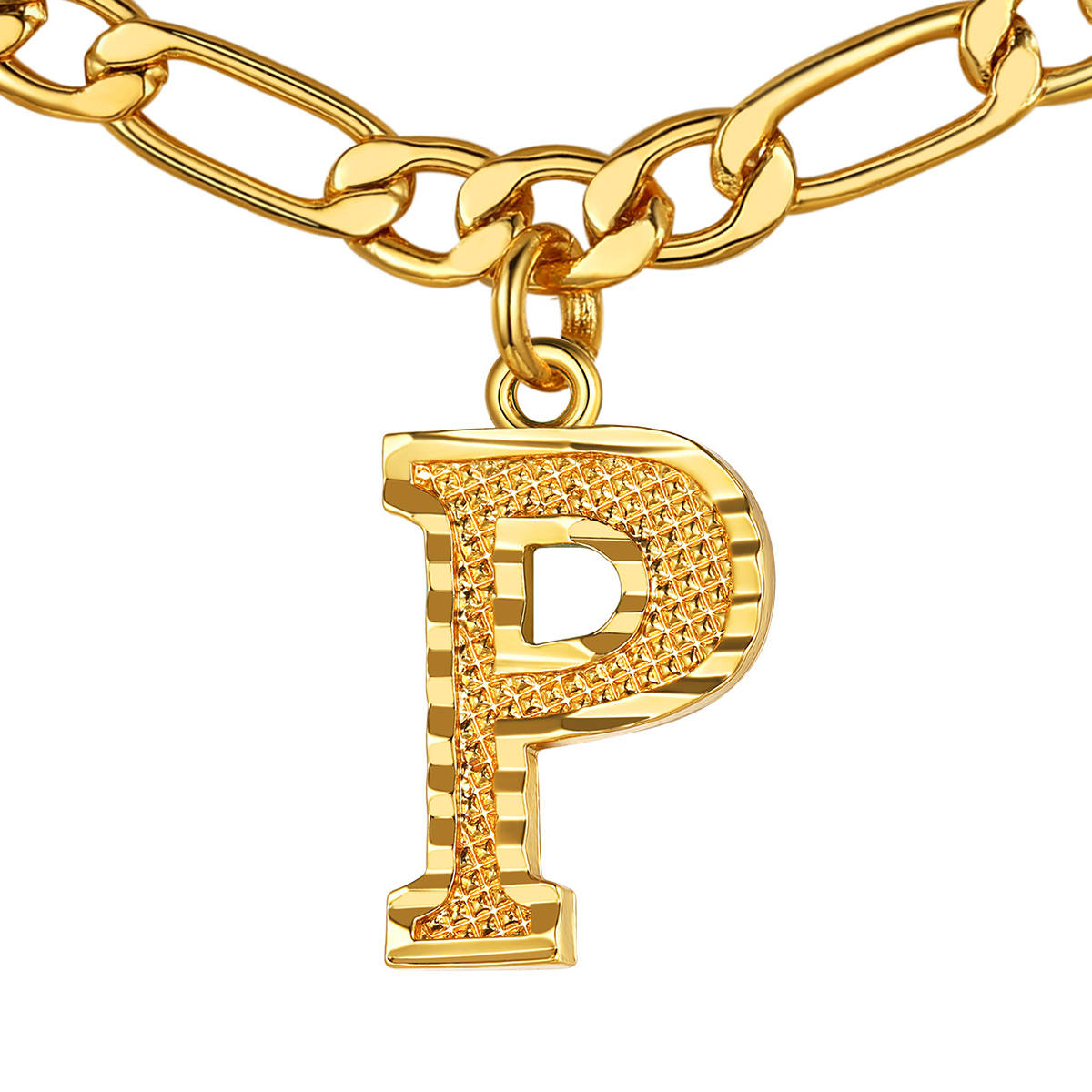 Collier Initiale Plaqué Or 14K avec Chaîne Figaro P