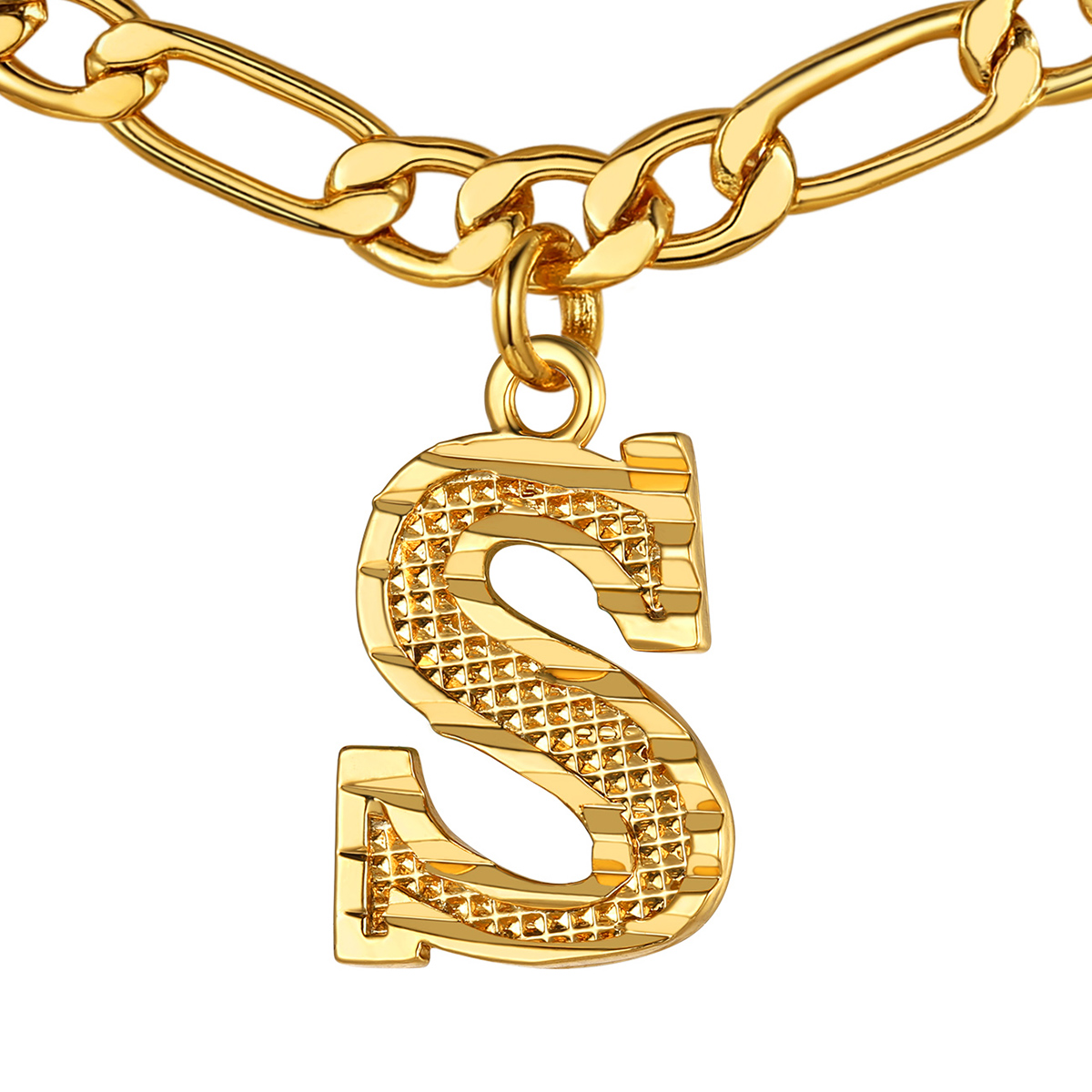 Collier Initiale Plaqué Or 14K avec Chaîne Figaro S