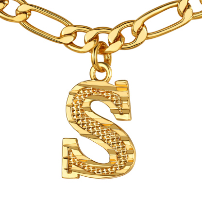 Collier Initiale Plaqué Or 14K avec Chaîne Figaro S