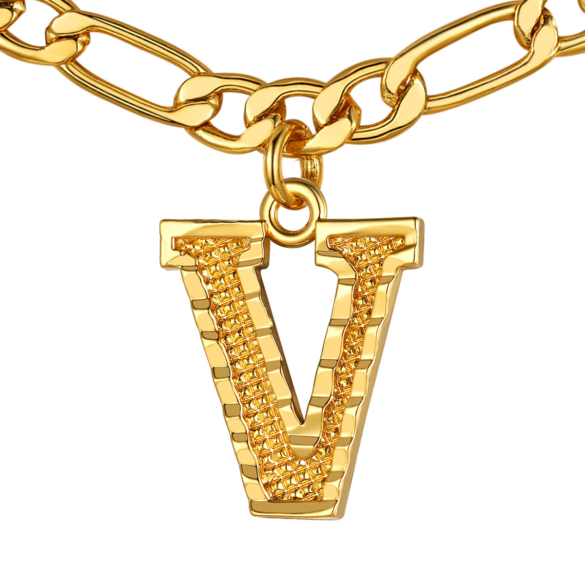 Collier Initiale Plaqué Or 14K avec Chaîne Figaro V