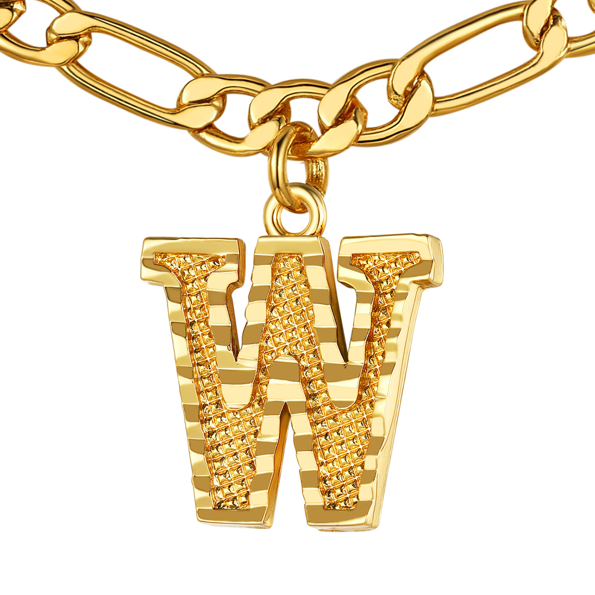 Collier Initiale Plaqué Or 14K avec Chaîne Figaro W