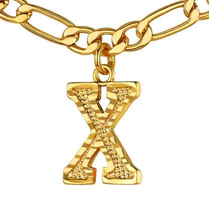 Collier Initiale Plaqué Or 14K avec Chaîne Figaro X