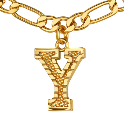 Collier Initiale Plaqué Or 14K avec Chaîne Figaro Y