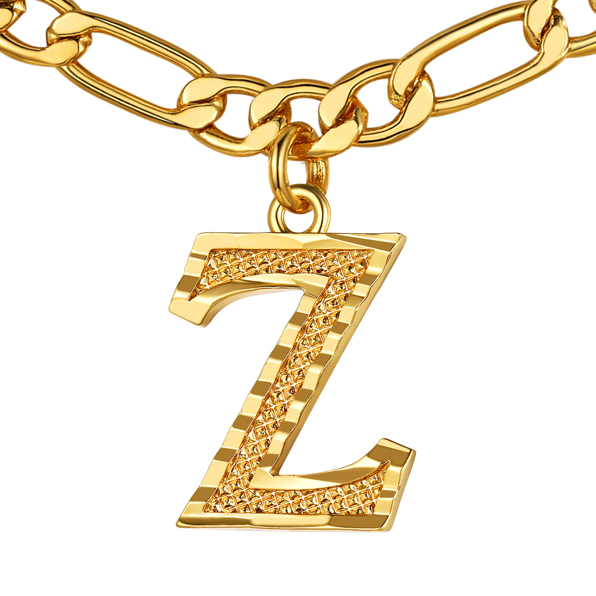 Collier Initiale Plaqué Or 14K avec Chaîne Figaro Z