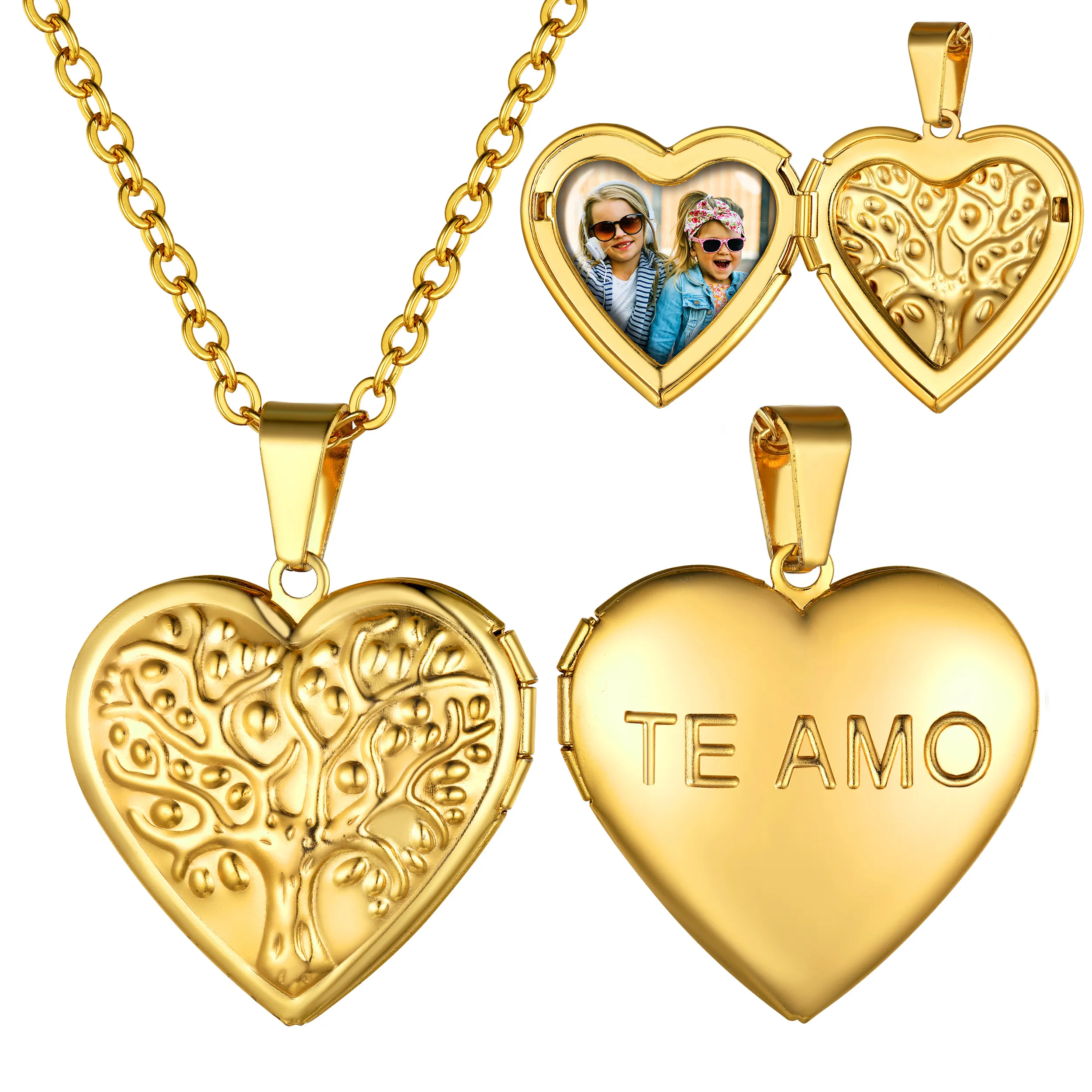 Collier Médaillon Cœur Personnalisé avec Photo pour Femme Or