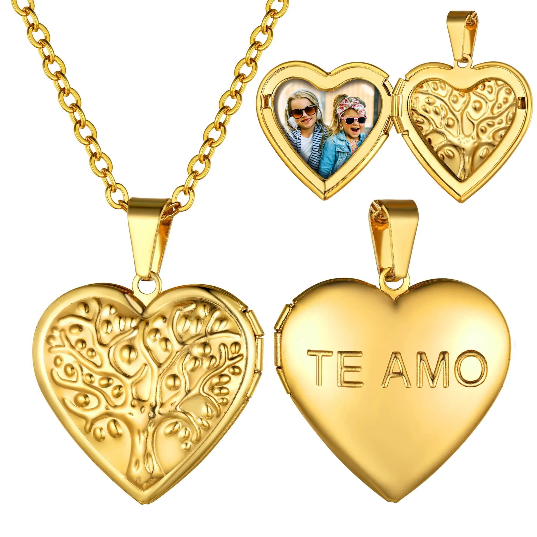 Collier Médaillon Cœur Personnalisé avec Photo pour Femme Or