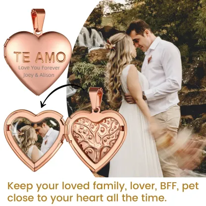 Collier Médaillon Cœur Personnalisé avec Photo pour Femme Scène Rose