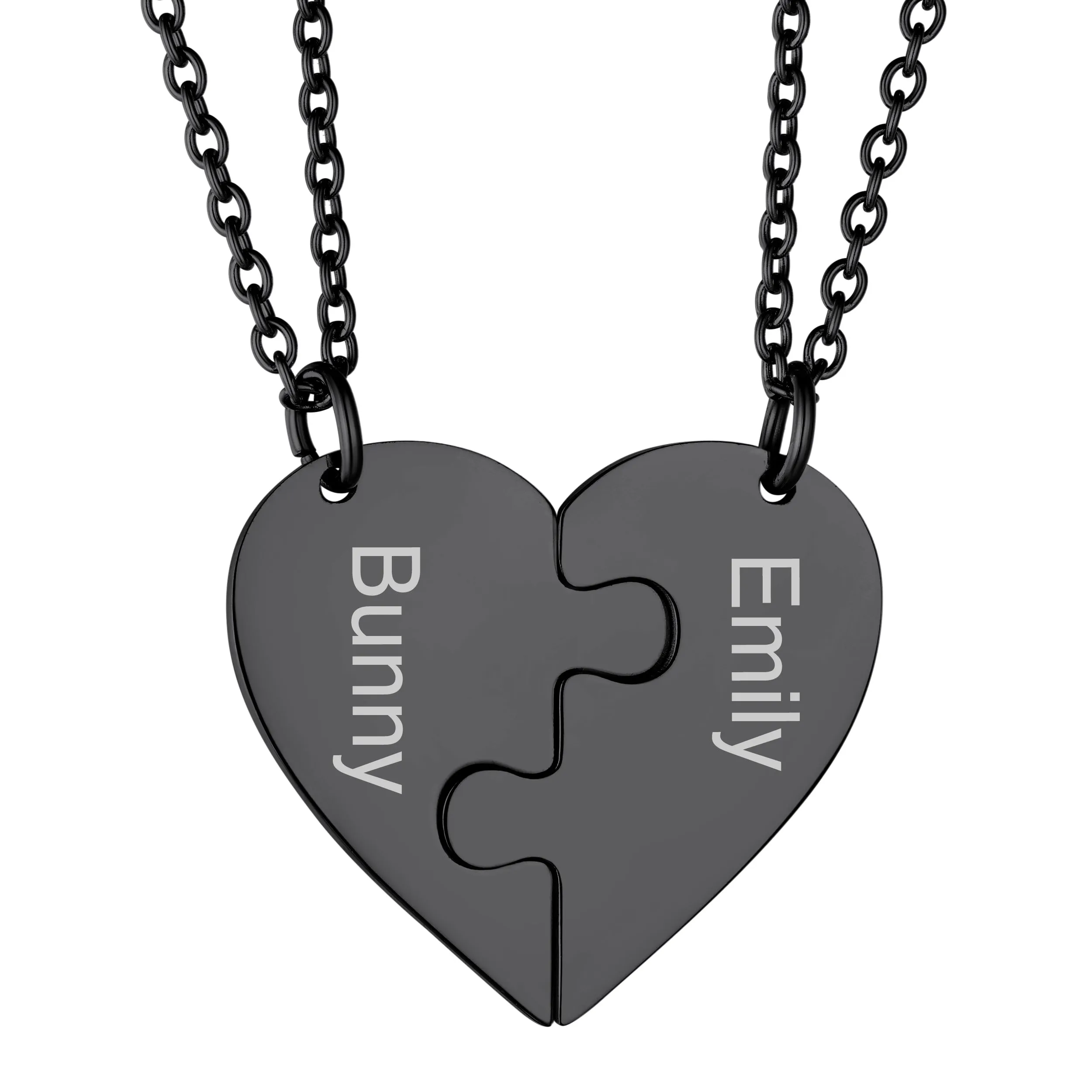 Colliers Personnalisés avec Pièces de Puzzle en Forme de Cœur Noir 2 pièces