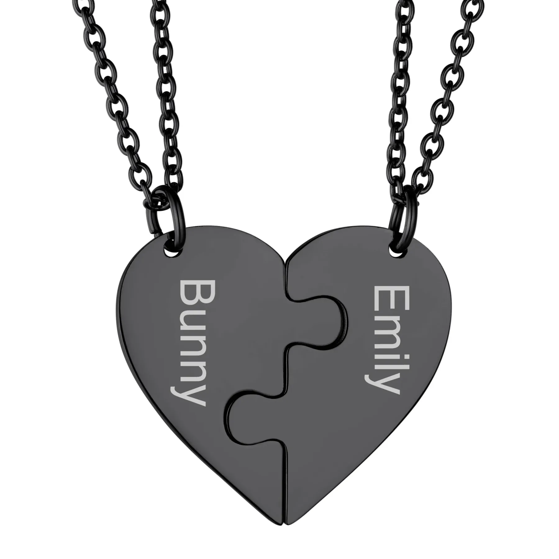 Colliers Personnalisés avec Pièces de Puzzle en Forme de Cœur Noir 2 pièces