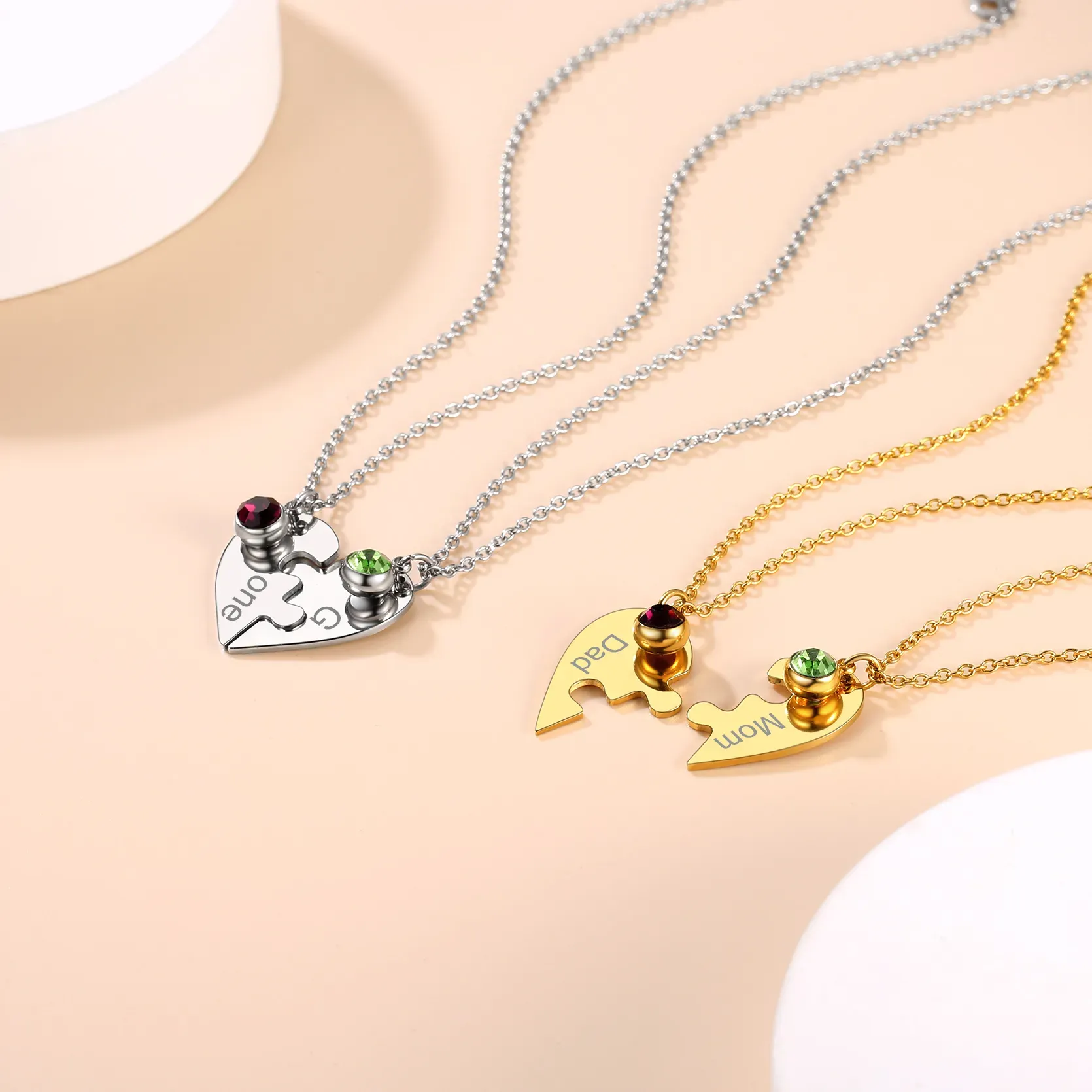 Collier Cœur Puzzle avec Pierres de Naissance 