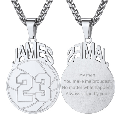  Collier Personnalisé Sport avec Numéro et Chaîne Réglable Argenté Basket-ball