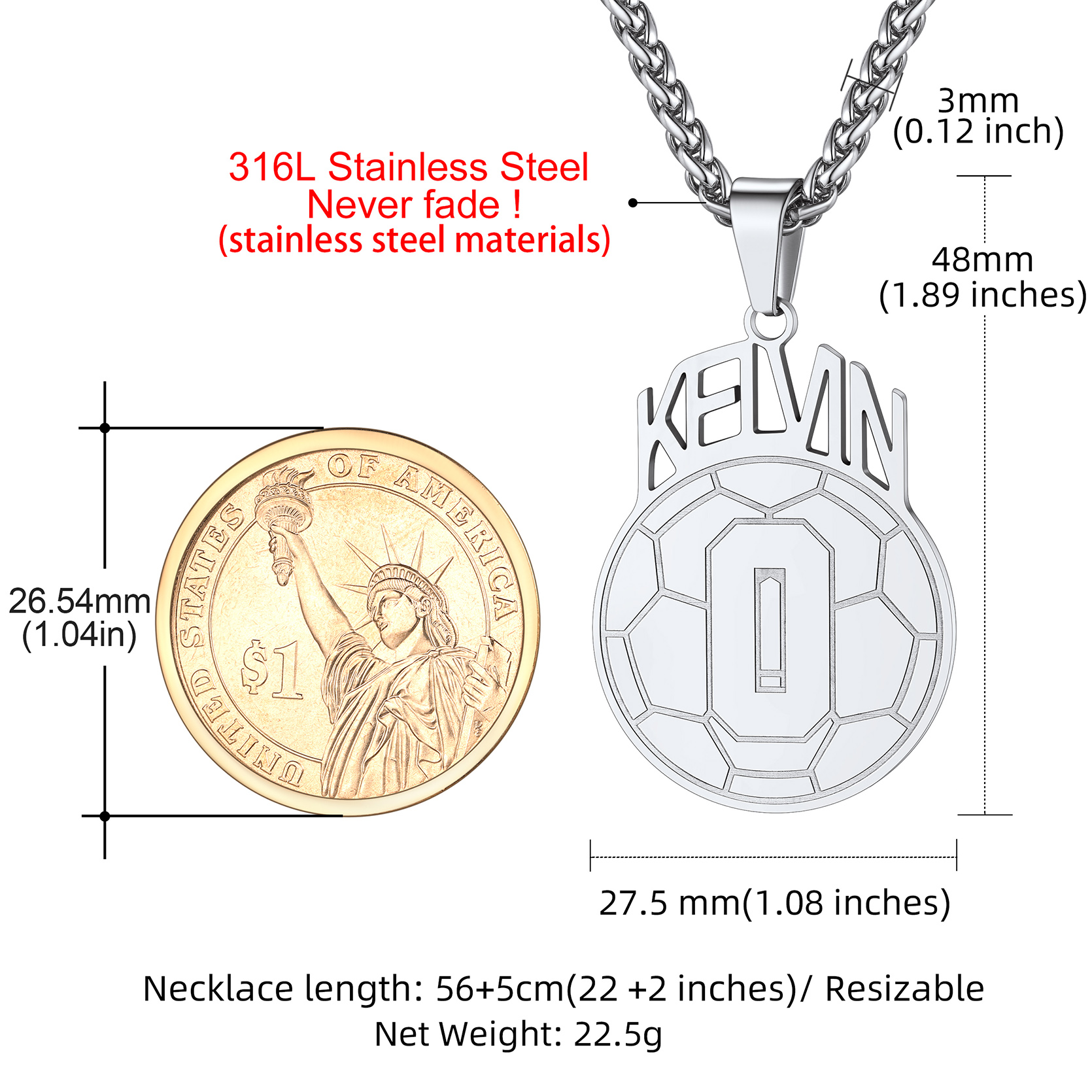  Collier Personnalisé Sport avec Numéro et Chaîne Réglable Football