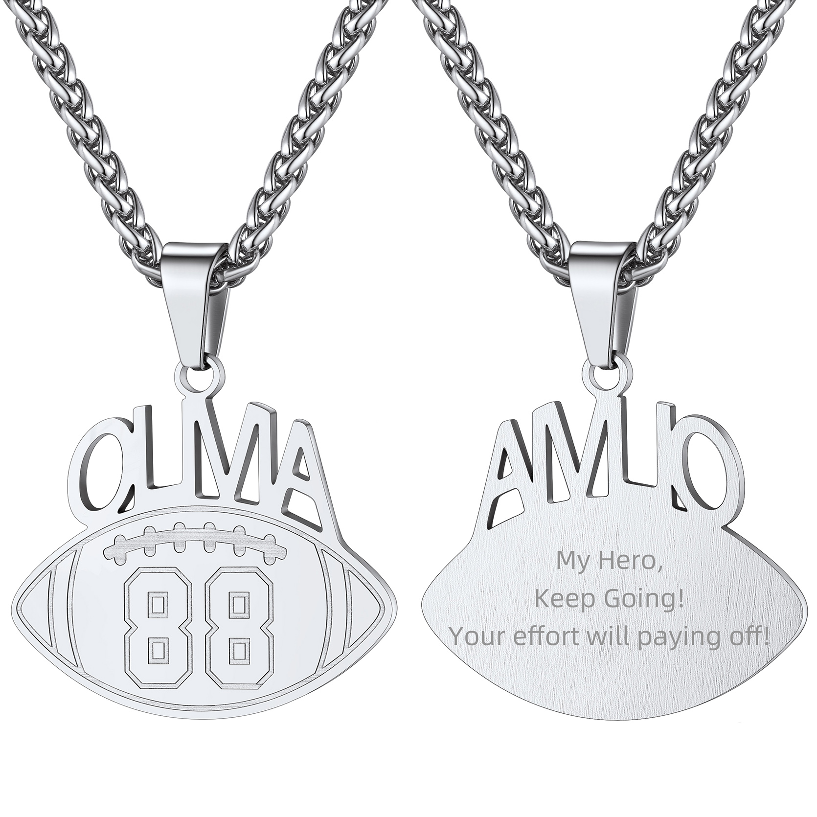  Collier Personnalisé Sport avec Numéro et Chaîne Réglable Argenté Rugby