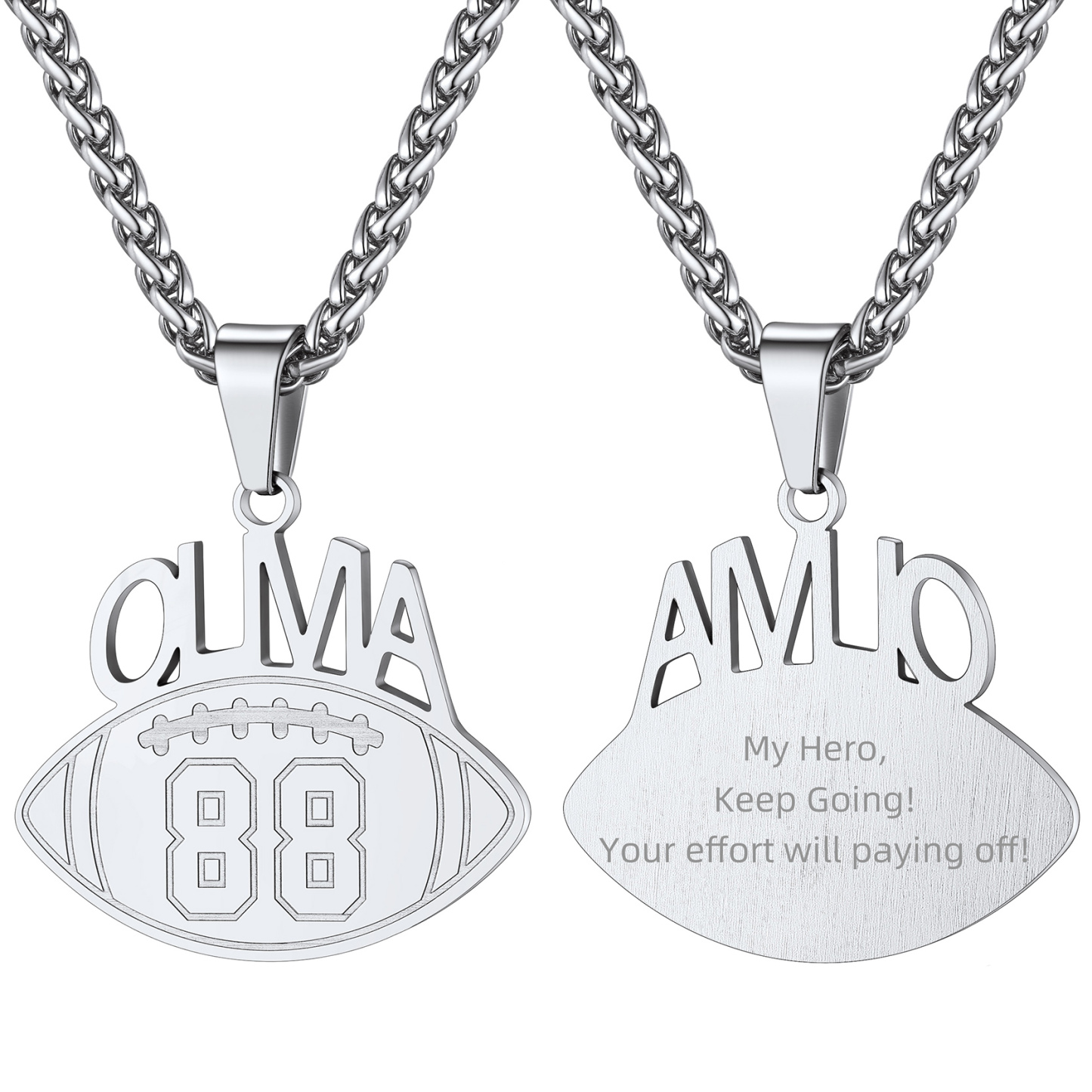  Collier Personnalisé Sport avec Numéro et Chaîne Réglable Argenté Rugby