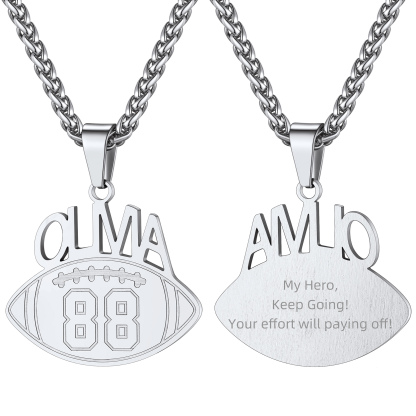  Collier Personnalisé Sport avec Numéro et Chaîne Réglable Argenté Rugby