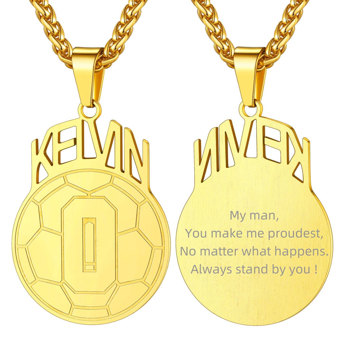  Collier Personnalisé Sport avec Numéro et Chaîne Réglable Or Football