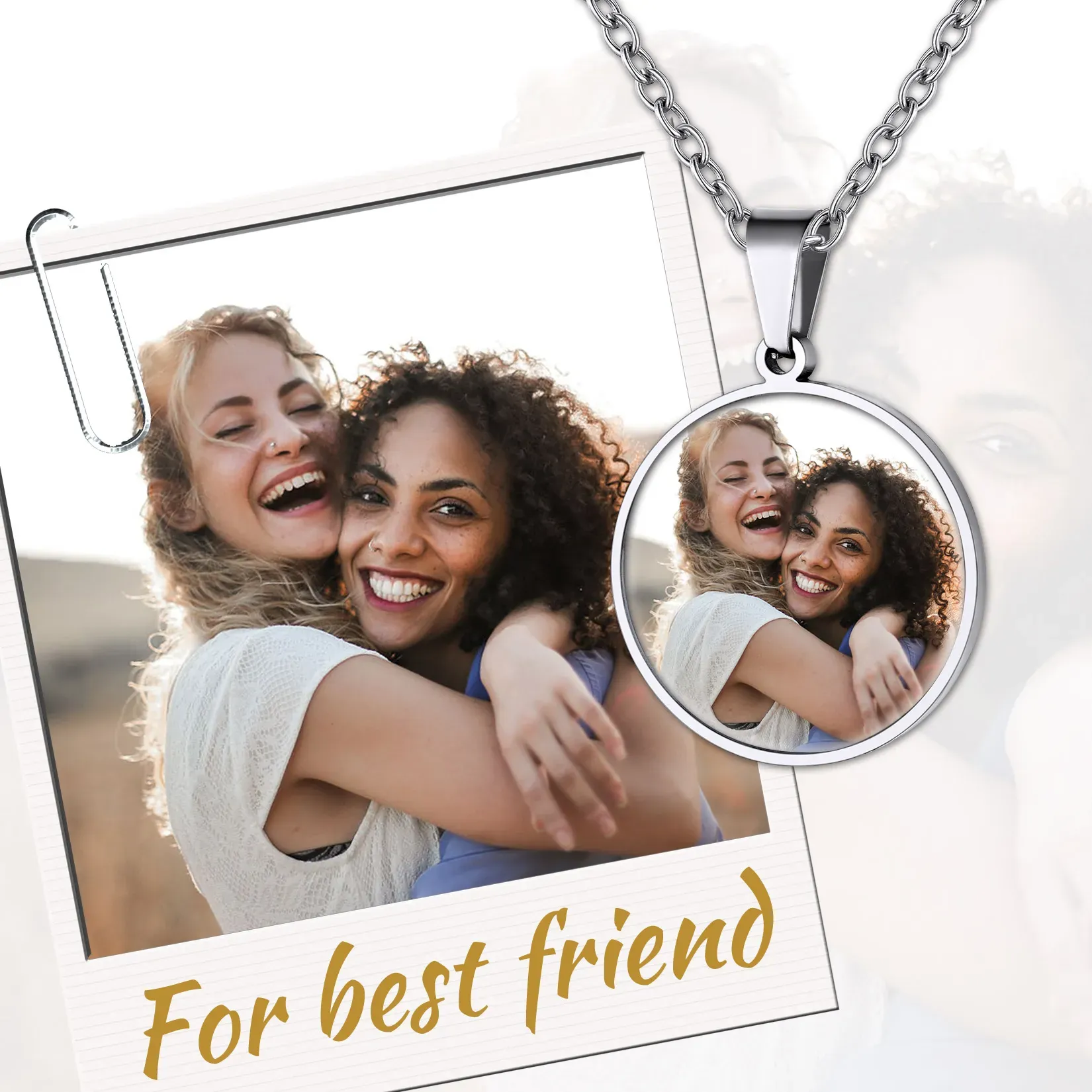 Collier Rond Personnalisé avec Photo pour Amis