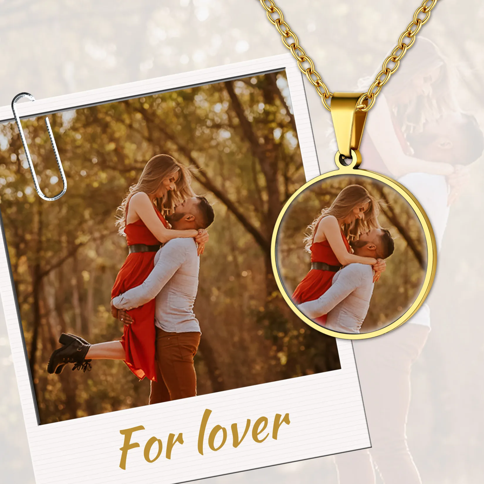 Collier Rond Personnalisé avec Photo Cadeau pour Hommes et Femmes 