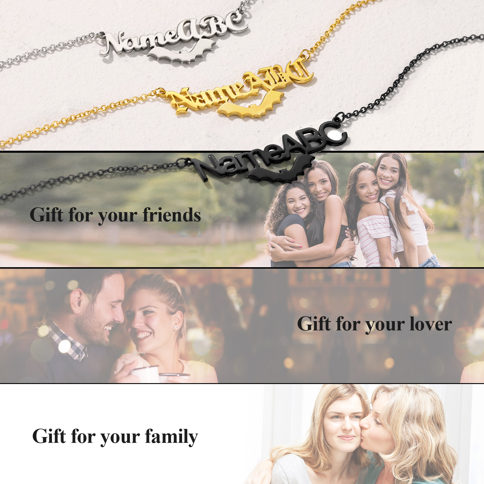 Collier gothique personnalisé Halloween avec pendentif chauve-souris Cadeau pour Femme