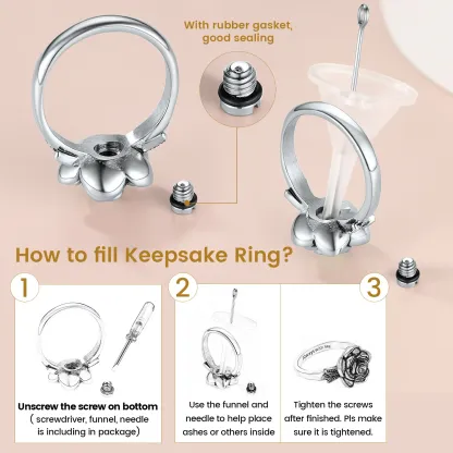 Bague Urne Commémorative Rose avec Pierre de Naissance pour Cendres Méthode
