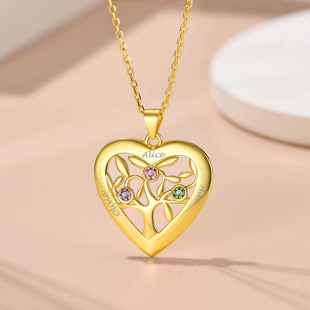 Collier Arbre de Vie en Argent 925 avec Pierres de Naissance et Nom