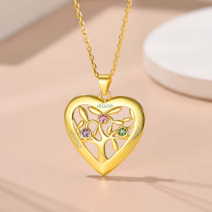 Collier Arbre de Vie en Argent 925 avec Pierres de Naissance et Nom
