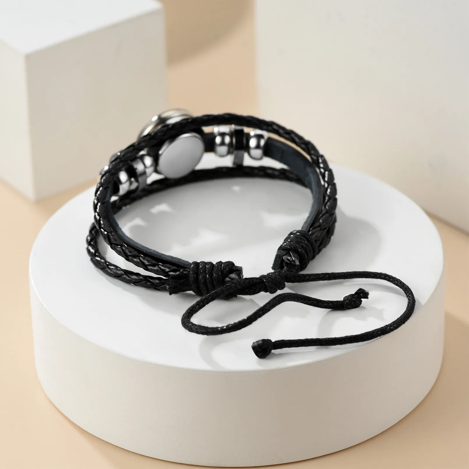 Bracelet en Cuir Personnalisé avec Photo  Noir