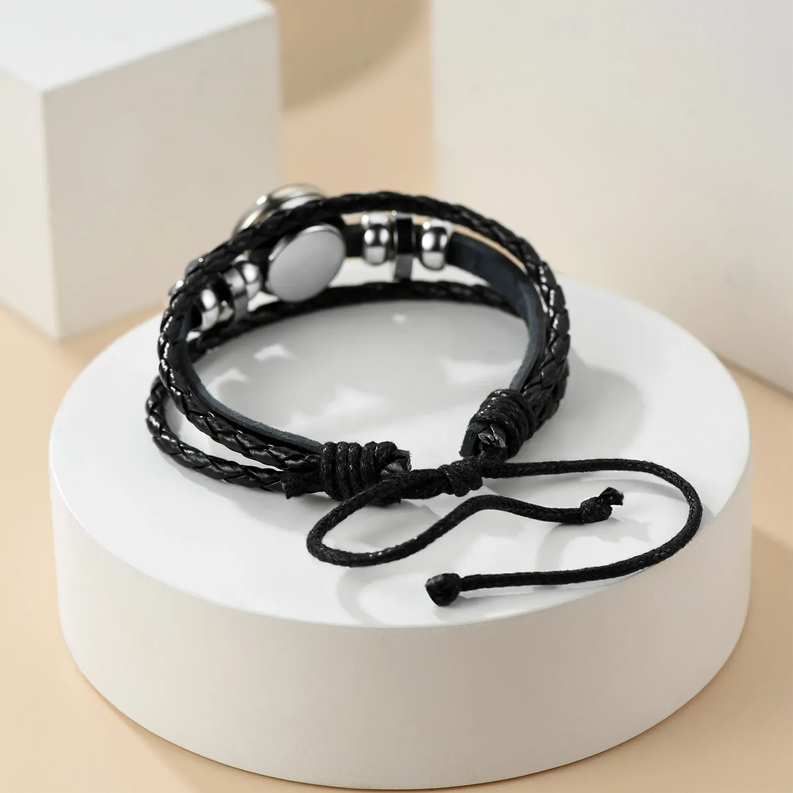 Bracelet en Cuir Personnalisé avec Photo  Noir