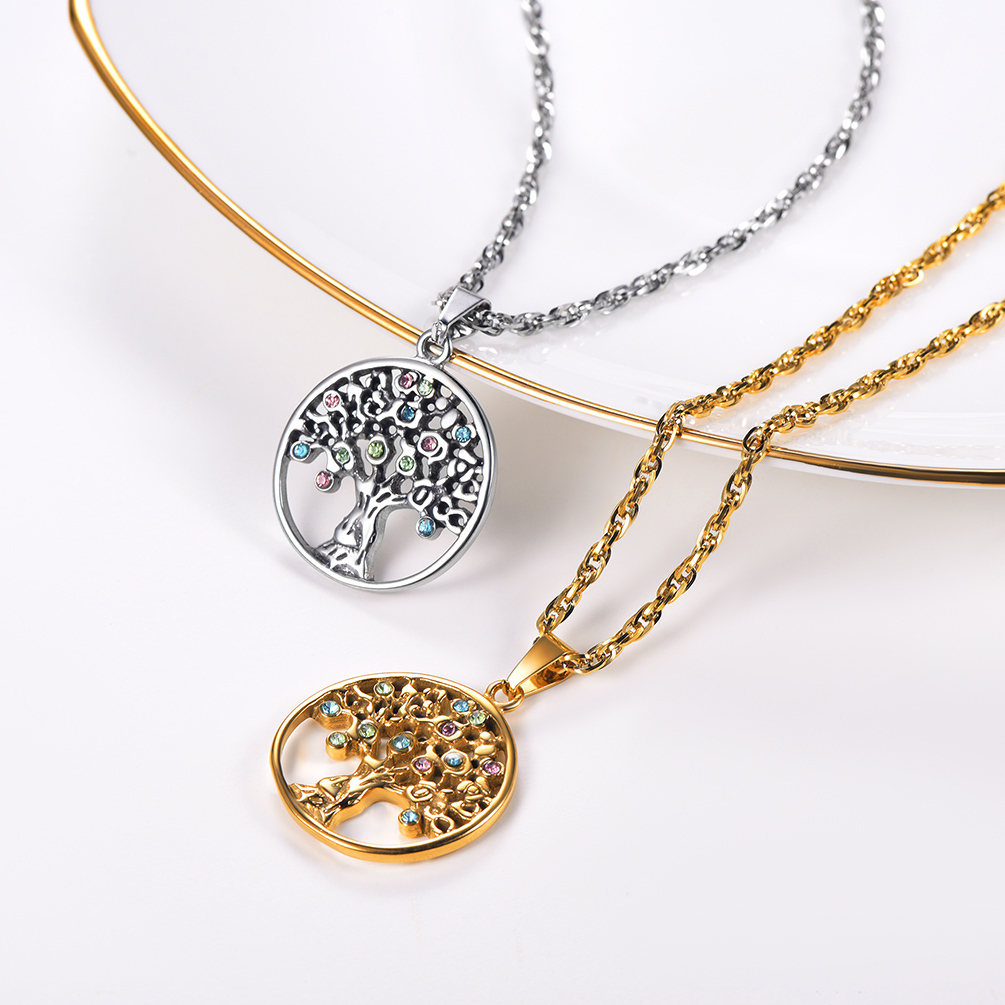 Collier Arbre de Vie en Acier Inoxydable avec Pierres Colorées Collection