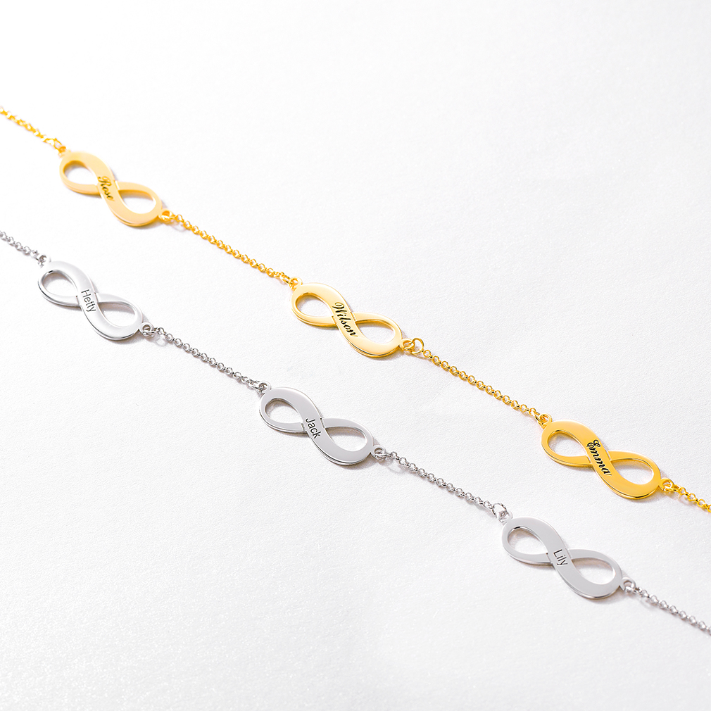 Bracelet de Cheville Collection Personnalisé Infini avec Noms Gravés pour Femme
