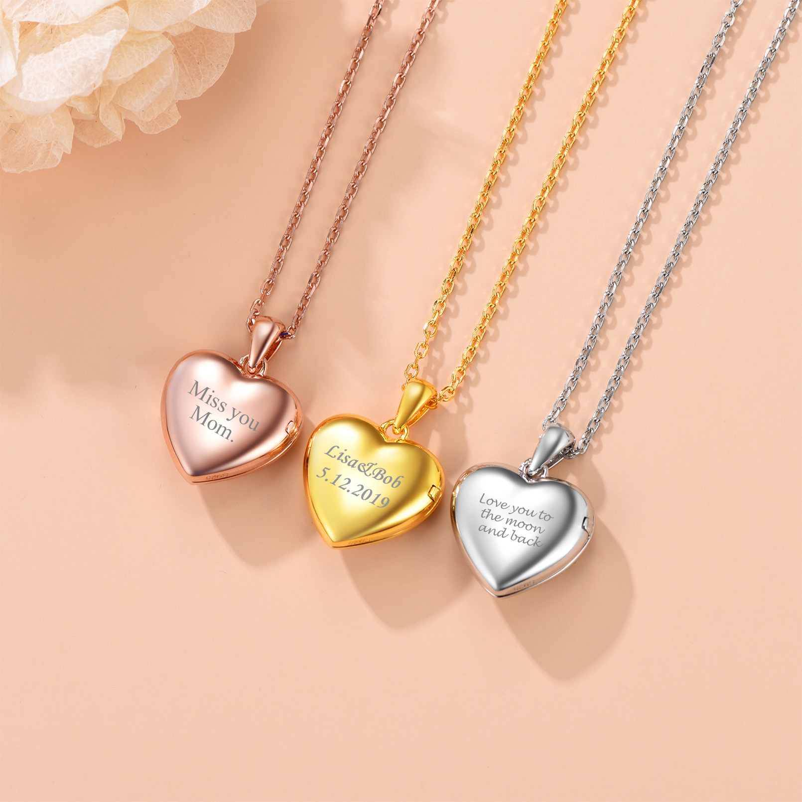 Collier Médaillon Pendentif Cœur Personnalisé avec Photo en Argent Sterling Collection