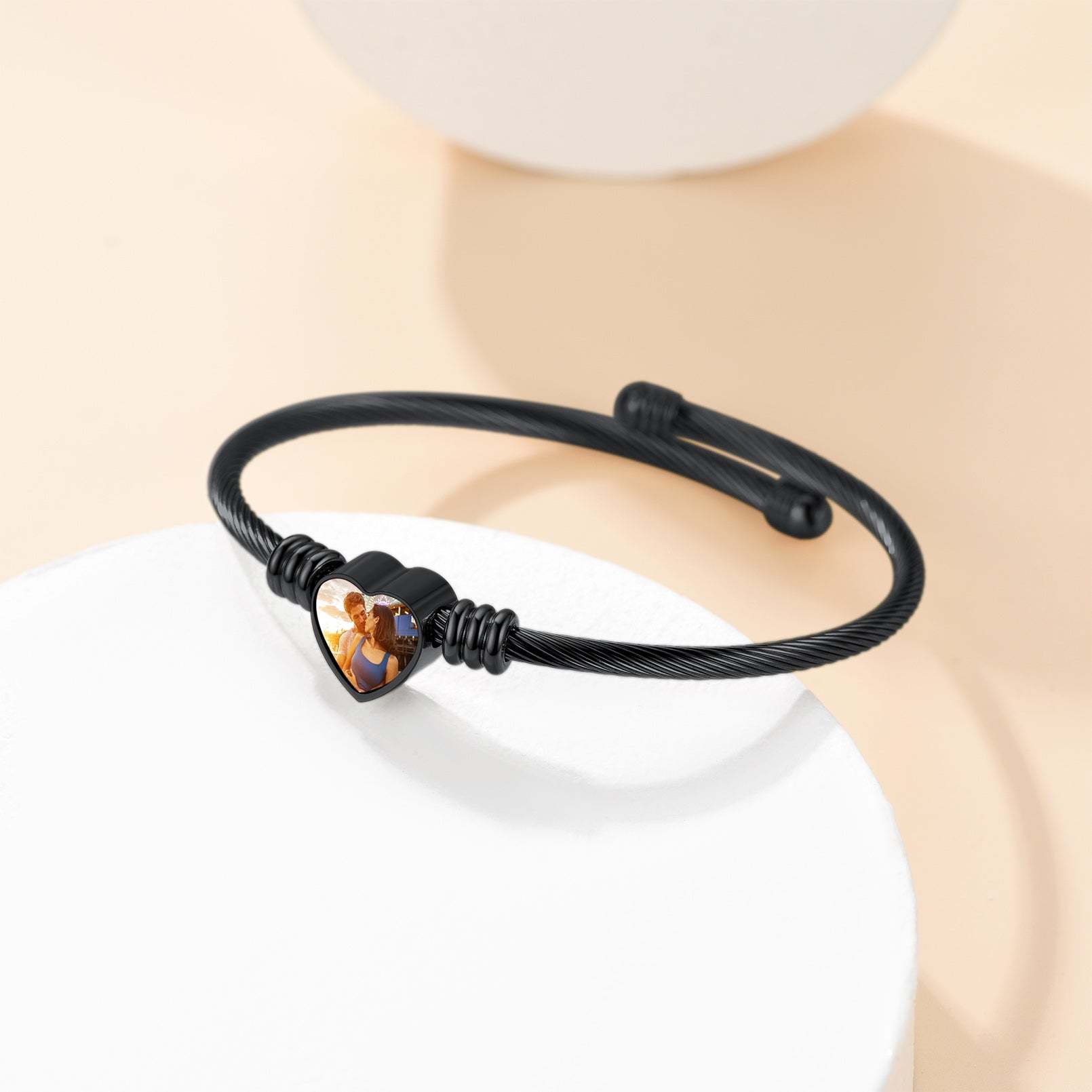 Bracelet Manchette Cœur Personnalisé avec Photo pour Femme