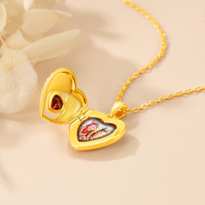 Collier Médaillon Personnalisé avec Photo et Pierre de Naissance pour Femmes Or