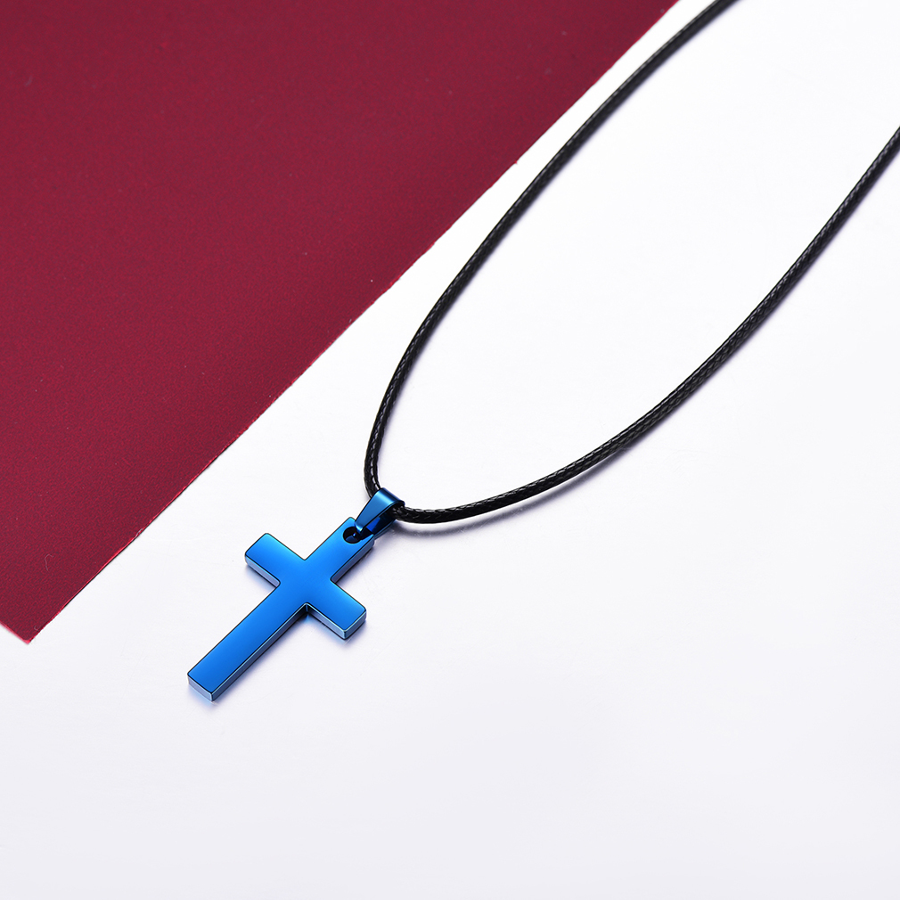 Collier Croix Personnalisable en Acier Inoxydable Scène Bleu