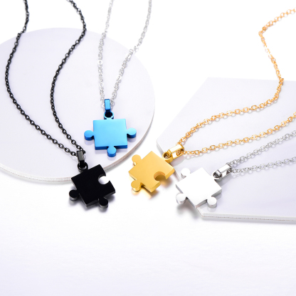 Collier Puzzle Personnalisé Gravé Cadeau pour Couples ou Amis Collection