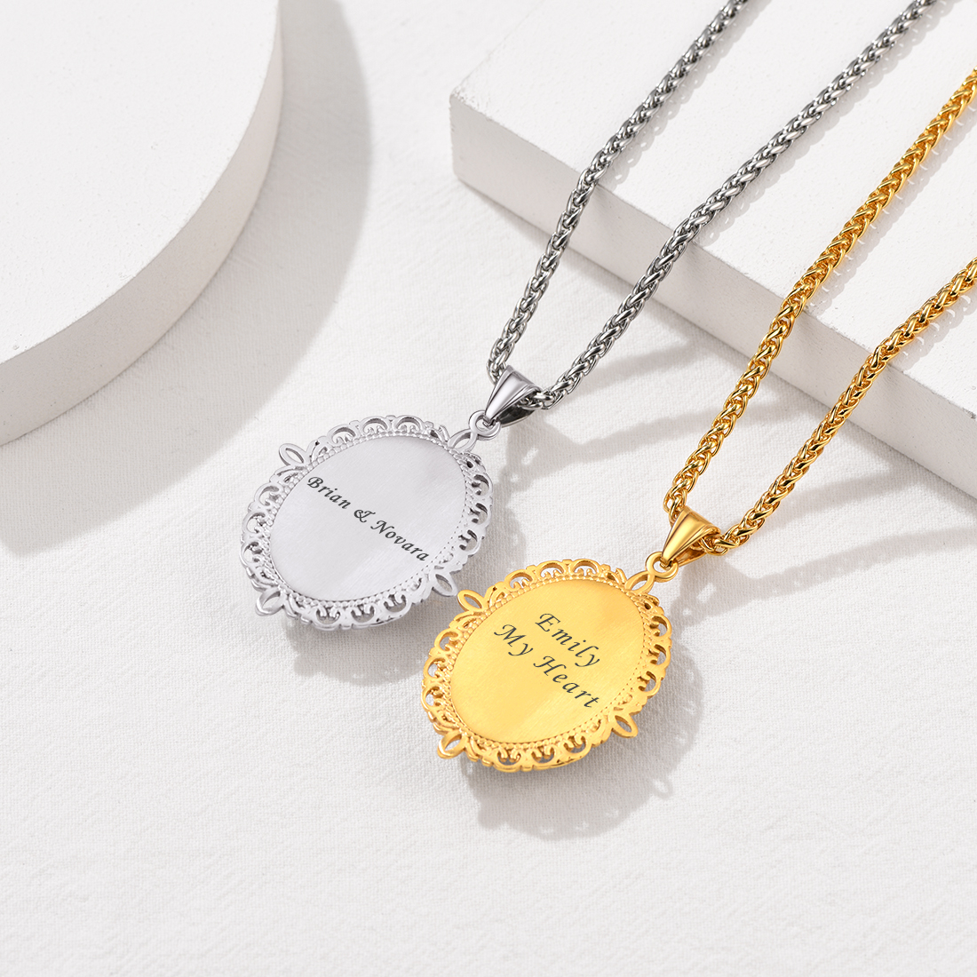 Collier Photo Gravé Personnalisé avec Chaîne en Acier Inoxydable