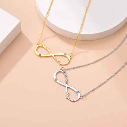Collier Collection Infini Personnalisé avec Pierre de Naissance et Prénoms 