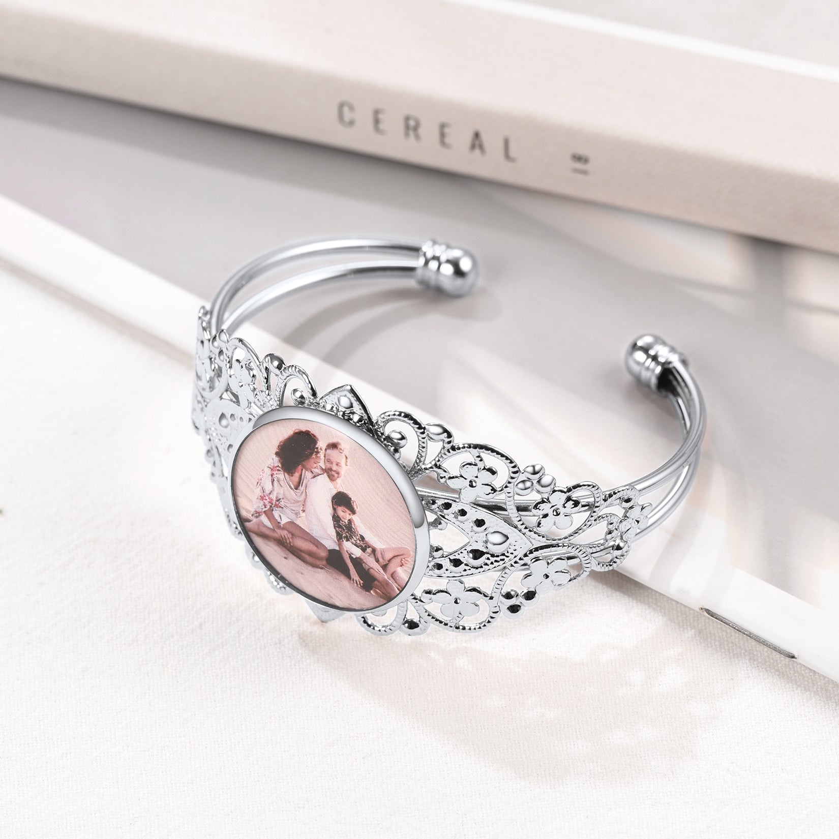 Bracelet Manchette Personnalisé avec Photo Scène Argenté