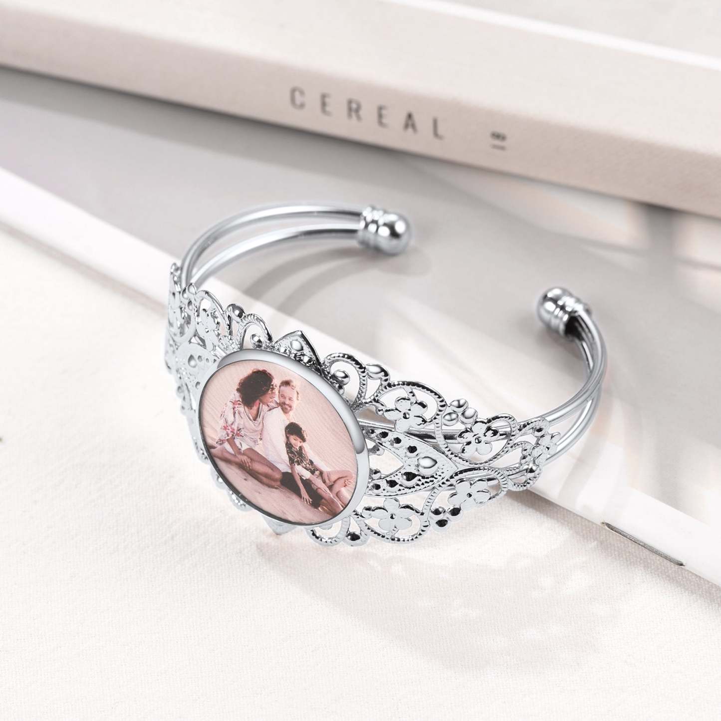 Bracelet Manchette Personnalisé avec Photo Scène Argenté